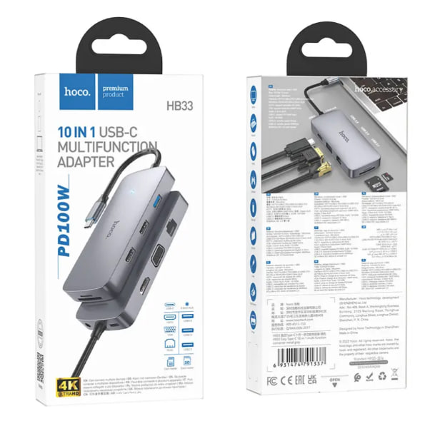 Мультиадаптер хаб Hoco HB33 Type-C 10-in-1